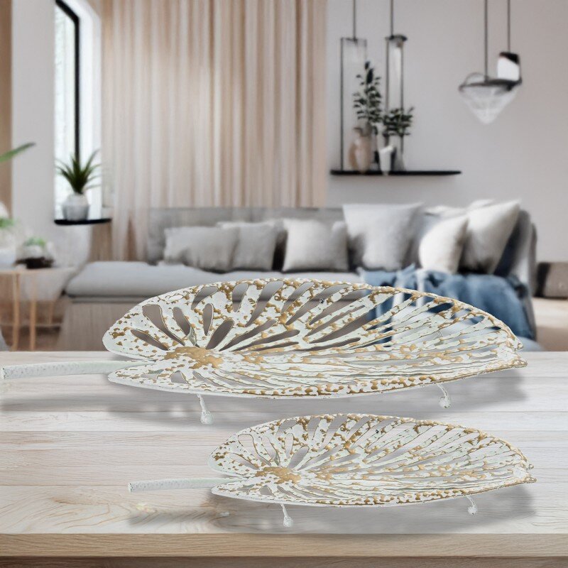 Set 2 Bandejas Metal Blanco/oro 59x26x8+50x21x7cm - Image 2