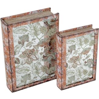 Set 2 Cajas Libro Madera Dm C/espejo, Interior Terciopelo 30x20x7+24x16x5cm