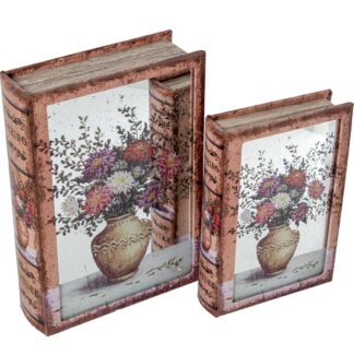 Set 2 Cajas Libro Madera Dm C/espejo, Interior Terciopelo 30x20x7+24x16x5cm
