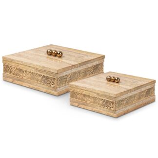 Set 2 Cajas Madera/metal Dorado 21x21x8+16x16x8cm