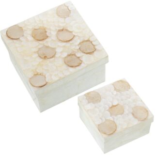 Set 2 Cajas Nácar Círculos Natural/tostado 13x13x8cm+9x9x6cm