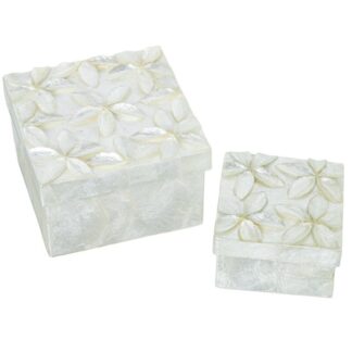 Set 2 Cajas Nacar Flores Relieve Natural 13x13x8+9x9x6cm