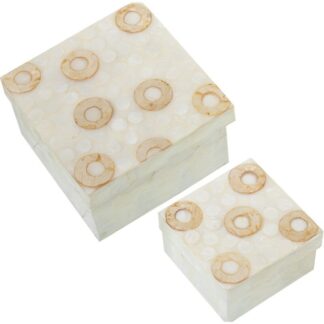 Set 2 Cajas Nácar Natural Aros Tostados 13x13x8cm+9x9x6cm