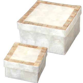 Set 2 Cajas Nácar Natural Marco Tostado 13x13x8+9x9x6cm