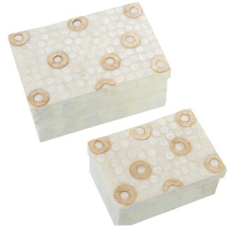 Set 2 Cajas Nácar Rect. Natural Aros Tostados 21x14x10cm+16x11x8cm