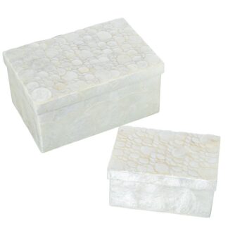 Set 2 Cajas Rect. Nacar Circulos Natural 21x14x10+16x11x8cm