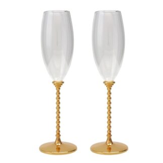 Set 2 Copas Cava C/pie Metal Dorado Ø7x24,5cm