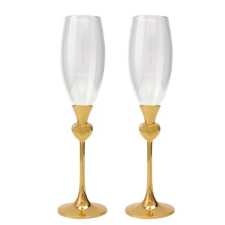 Set 2 Copas Cava C/pie Metal Dorado Corazón Ø7x26,5cm