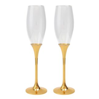 Set 2 Copas Cava C/pie Metal Dorado Y Cristales Ø7x26,5cm