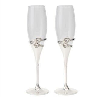 Set 2 Copas Cava C/pie Metal Plateado Anillos Ø7x27cm
