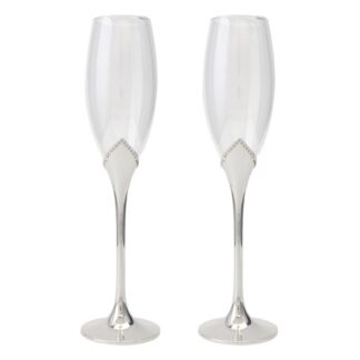 Set 2 Copas Cava C/pie Metal Plateado Y Cristales Ø7x26,5cm