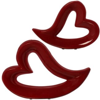 Set 2 Figuras Corazón Cerámica Rojo 35x7x24,5 + 27x4,5x19cm