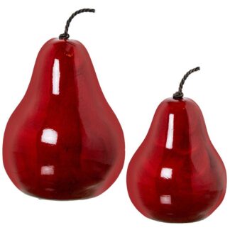 Set 2 Figuras Peras Ceramica Rojo Brillo Ø18x24+ø23x34cm