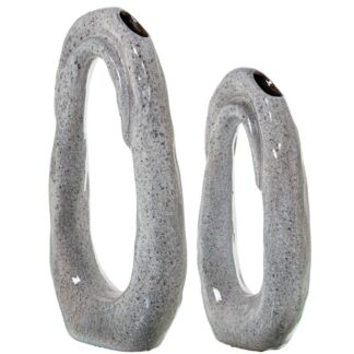 Set 2 Jarrones Abstracto Gris Claro Brillo 23x9x46+19x8x38cm