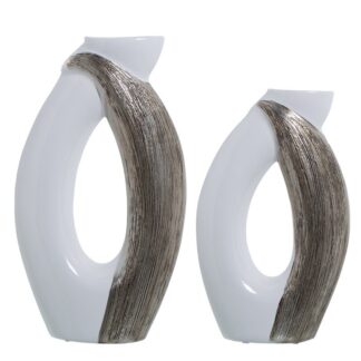 Set 2 Jarrones Blanco/plata 27x9x47+24x9x40cm