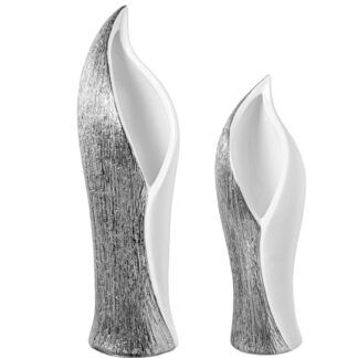Set 2 Jarrones Cerámica Blanco Brillo /plata 16x12x48+14x12x38cm