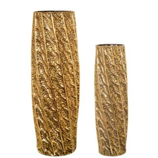 Set 2 Jarrones Metal Dorado Ø31,5x89+ø22,5x69cm