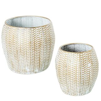 Set 2 Maceteros Metal Blanco/oro Ø36,5x32,5+ø25,5x28cm