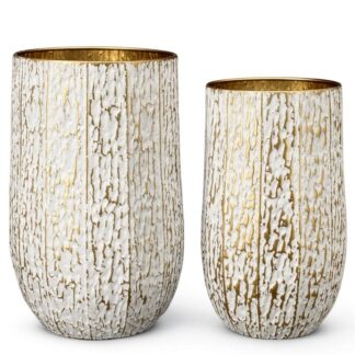 Set 2 Maceteros Metal Blanco/oro Ø37x57+ø30x51cm