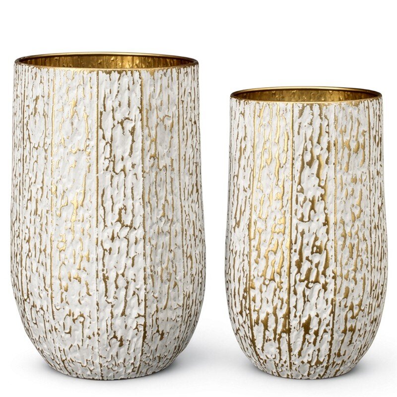 Set 2 Maceteros Metal Blanco/oro Ø37x57+ø30x51cm