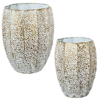Set 2 Maceteros Metal Blanco/oro 40x39x51+32,5x31x44,5cm