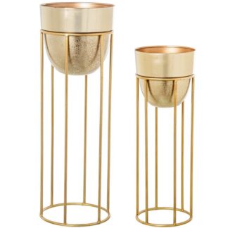 Set 2 Maceteros Metal Dorado Ø26x76cm+ø22x62cm