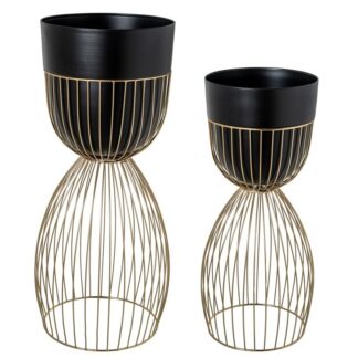 Set 2 Maceteros Metal Negro Base Dorada Ø32x76.5cm / Ø27x63cm Cm.