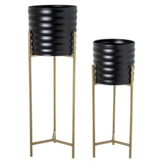 Set 2 Maceteros Metal Patas Doradas 25x24x79 / 23x21x60cm