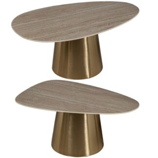 Set 2 Mesas Auxiliares Cerámica C/base Hierro +85113 90x56x36+76x50x34cm