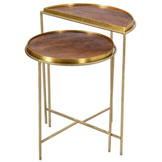 Set 2 Mesas Auxiliares Madera Patas Metal Dorado 46x24x58cm