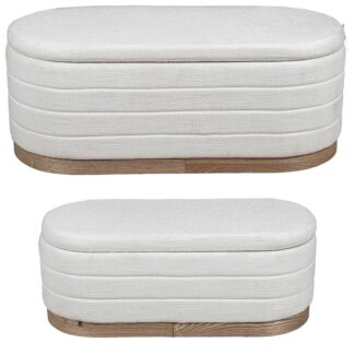Set 2 Pufs Lino Blanco C/base Pino, Armazón Madera Dm 110x48x42+90x38x34cm