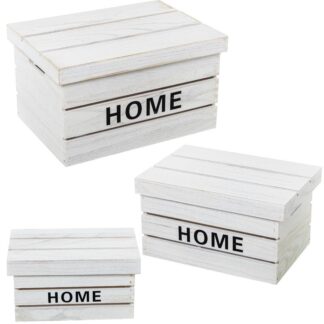 Set 3 Cajas Almacenamiento Madera Paulownia Blanca 42x31x24+36x25x20+30x19x16cm