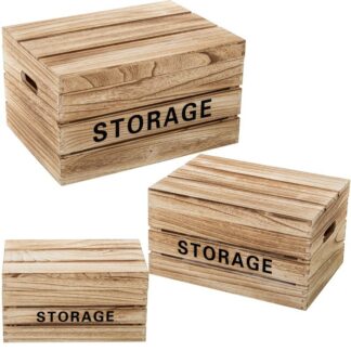 Set 3 Cajas Almacenamiento Madera Paulownia Natural 42x31x24+36x25x20+30x19x16cm