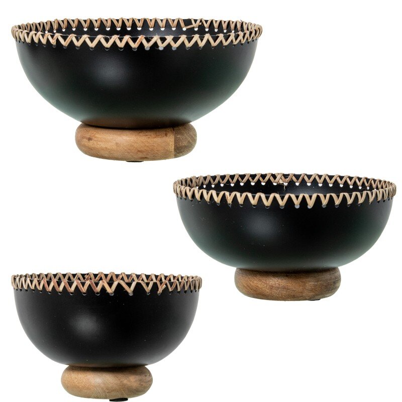 Set 3 Centros Hierro Negro C/base Madera Decorativos Ø20x9+ø18x9+ø15x9cm - Image 2