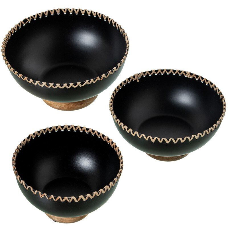 Set 3 Centros Hierro Negro C/base Madera Decorativos Ø20x9+ø18x9+ø15x9cm - Image 3