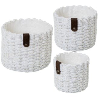 Set 3 Cestas Almacenamiento Tela Blanca Ø23x18+ø19x16+ø14x13cm