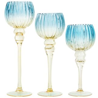 Set 3 Copas Cristal Decorativo Verde Y Azul Ø13x30+ø13x35+ø13x40cm