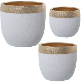 Set 3 Maceteros Blanco/dorado Ø20x19+ø26x24+ø30x29cm