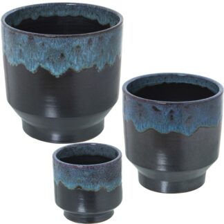 Set 3 Maceteros Cerámica Azul/negro Reactivo Ø16x16+ø21x21+ø26x26cm