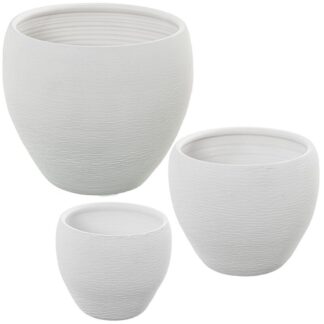 Set 3 Maceteros Cerámica Blanco Arena Ø36x32+ø28x26+ø20x20cm