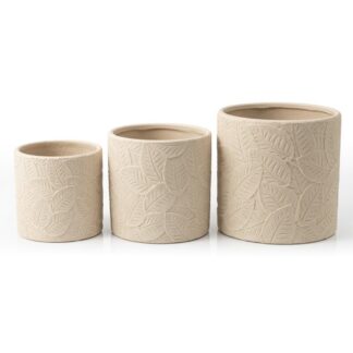 Set 3 Maceteros Cerámica Crudo Ø14x14+ø17x17+ø20x20cm