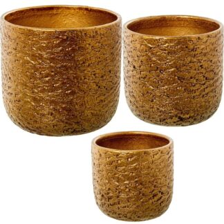 Set 3 Maceteros Ceramica Dorado Ø30x28+ø25x24+ø20x19cm