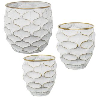 Set 3 Maceteros Metal Blanco/oro Ø46x42+ø38x36,5+ø31x32cm