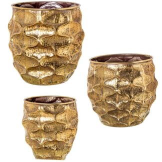 Set 3 Maceteros Metal Dorado Ø46x42+ø38x36,5+ø31x32cm