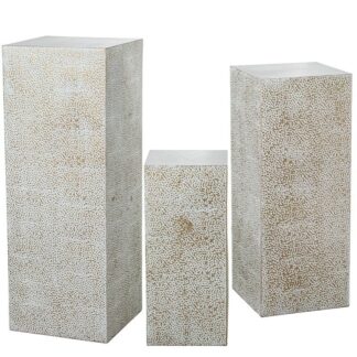 Set 3 Pedestales Metal Blanco/oro 41x41x110+36x36x90+30x30x70cm