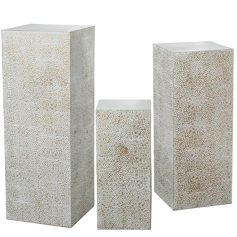 Set 3 Pedestales Metal Blanco/oro 41x41x110+36x36x90+30x30x70cm