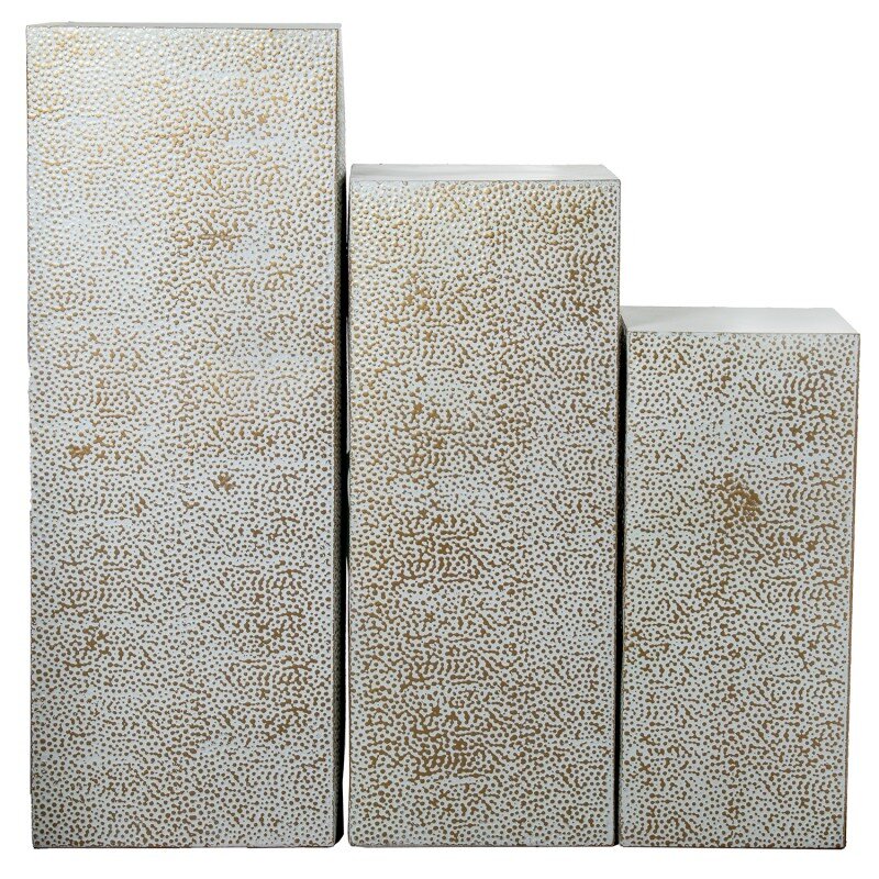 Set 3 Pedestales Metal Blanco/oro 41x41x110+36x36x90+30x30x70cm - Image 3