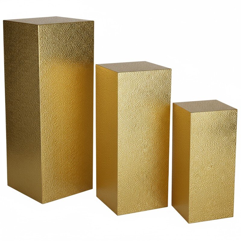 Set 3 Pedestales Metal Dorado 41x41x110+36x36x90+30x30x70cm