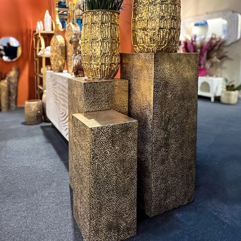 Set 3 Pedestales Metal Dorado 41x41x110+36x36x90+30x30x70cm - Image 2