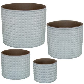Set 4 Maceteros Cerámica Blanco Deco. Cuadraditos Ø22x18+ø18x12+ø14x12+ø11x9cm